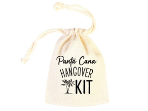 Punta Cana Hangover kit Bag, Bachelorette Favor Party Bags, Survival, Recovery Party Custom Name Print, Organic Cotton Drawstring Pouchs Bag - Pamusan.com