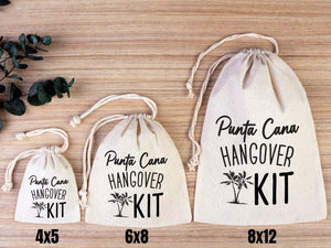 Punta Cana Hangover kit Bag, Bachelorette Favor Party Bags, Survival, Recovery Party Custom Name Print, Organic Cotton Drawstring Pouchs Bag - Pamusan.com