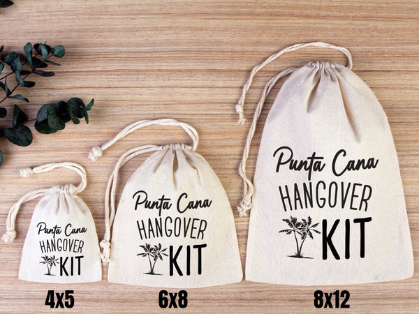 Punta Cana Hangover kit Bag, Bachelorette Favor Party Bags, Survival, Recovery Party Custom Name Print, Organic Cotton Drawstring Pouchs Bag - Pamusan.com