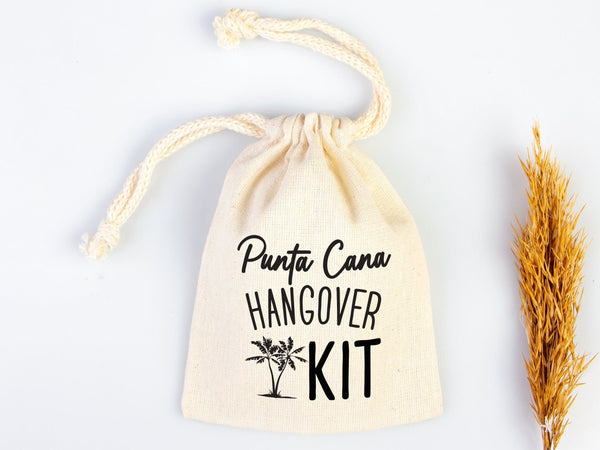 Punta Cana Hangover kit Bag, Bachelorette Favor Party Bags, Survival, Recovery Party Custom Name Print, Organic Cotton Drawstring Pouchs Bag - Pamusan.com