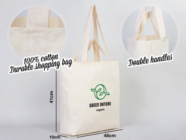 Raw Cotton Shopping Tote Bag – 19"W x 16"H x 4"D Reusable Market Bag - Pamusan.com