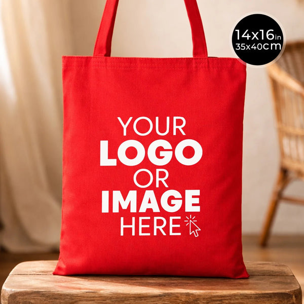 Red Canvas Custom Tote Bags 14"W x 16"H – Personalized Cotton Shopping & Gift Bags - Pamusan.com