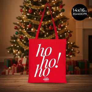 Red Canvas New Year Tote Bag 14" × 16" (35 × 40 cm) – Ho Ho Ho Printed Holiday Design - Pamusan.com