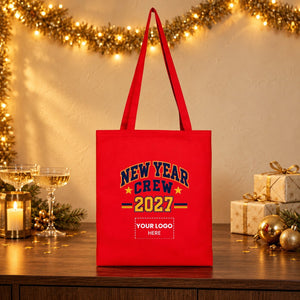 Red Canvas New Year Tote Bag 14" × 16" (35 × 40 cm) – Just Chillin' Snowman Printed Holiday Design - Pamusan.com