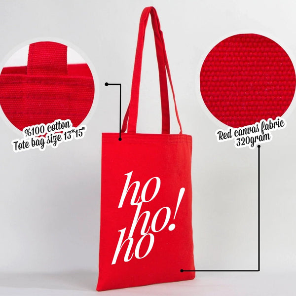 Red Canvas New Year Tote Bag – Ho Ho Ho Printed Holiday Design - Pamusan.com