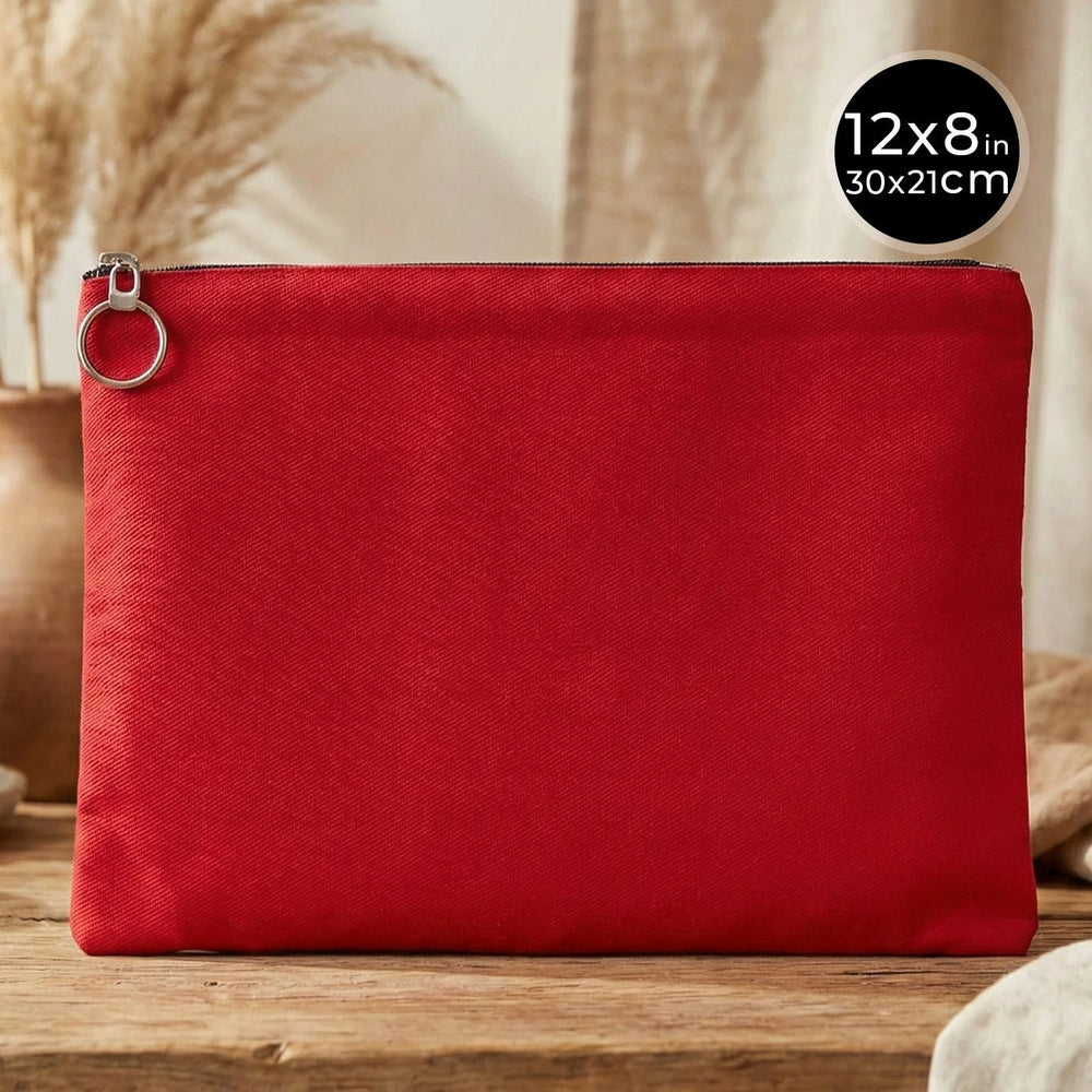 Red Cotton Zippered Clutch Pouch – 12" × 8" (30 × 21 cm) – 10 oz Fabric - Pamusan.com