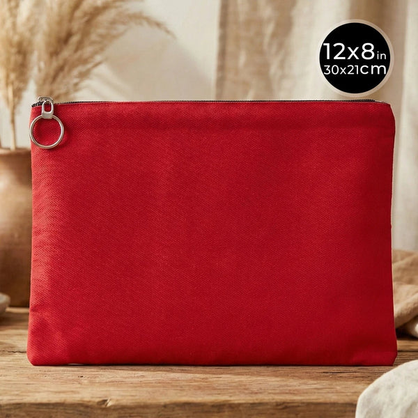 Red Cotton Zippered Clutch Pouch – 12" × 8" (30 × 21 cm) – 10 oz Fabric - Pamusan.com