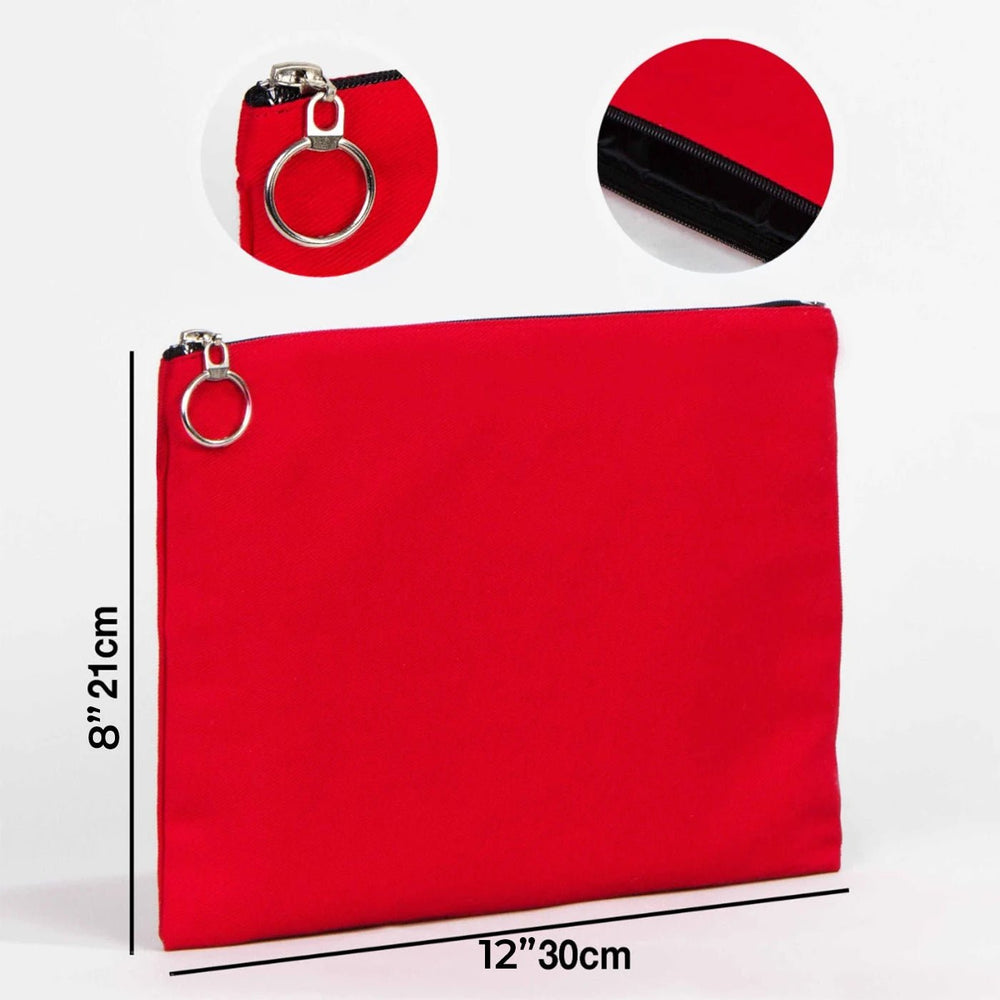 Red Cotton Zippered Clutch Pouch – 12" × 8" (30 × 21 cm) – 10 oz Fabric - Pamusan.com