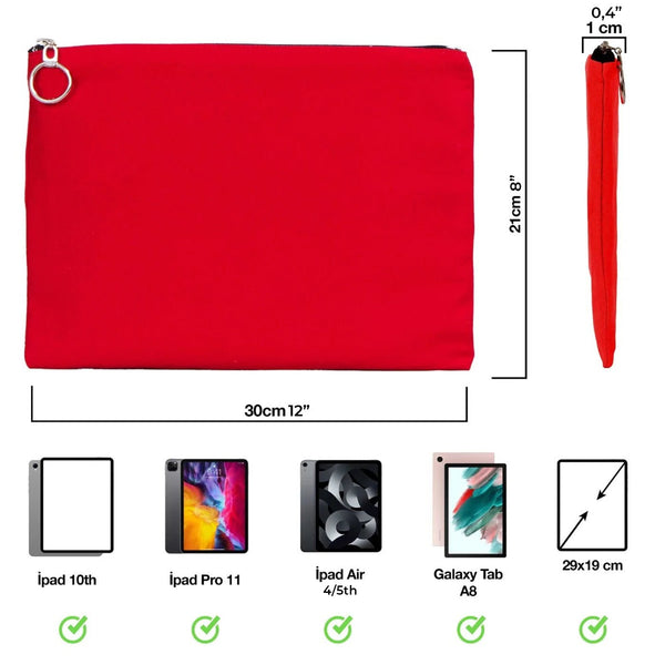 Red Cotton Zippered Clutch Pouch – 12" × 8" (30 × 21 cm) – 10 oz Fabric - Pamusan.com