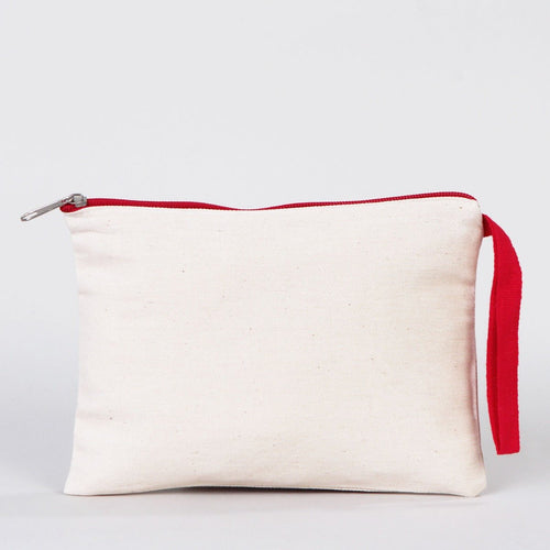 Red Zipper Blank Cotton Pouch – 8"x6" Durable Clutch Bag - Pamusan.com