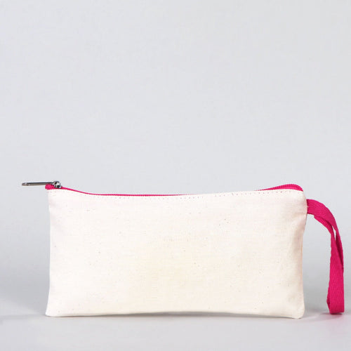 Fabric Pencil Case – 8"x4" Fuchsia Zippered Cotton Pouch (Blank)