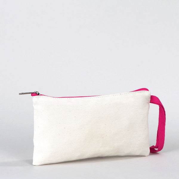 Fabric Pencil Case – 8"x4" Fuchsia Zippered Cotton Pouch (Blank)