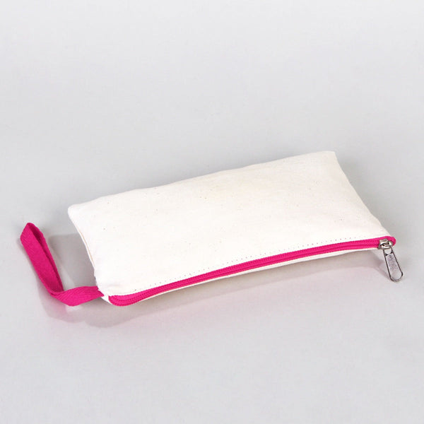 Fabric Pencil Case – 8"x4" Fuchsia Zippered Cotton Pouch (Blank)