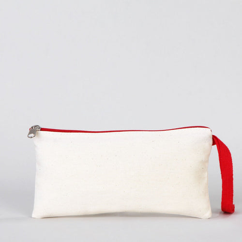 Fabric Pencil Case – 8"x4" Red Zippered Cotton Pouch (Blank)