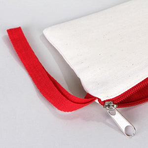 Fabric Pencil Case – 8"x4" Red Zippered Cotton Pouch (Blank)