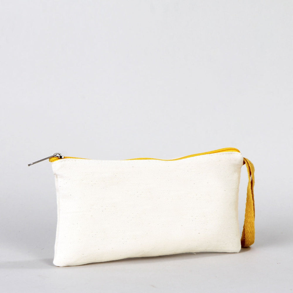 Fabric Pencil Case – 8"x4" Yellow Zippered Cotton Pouch (Blank)