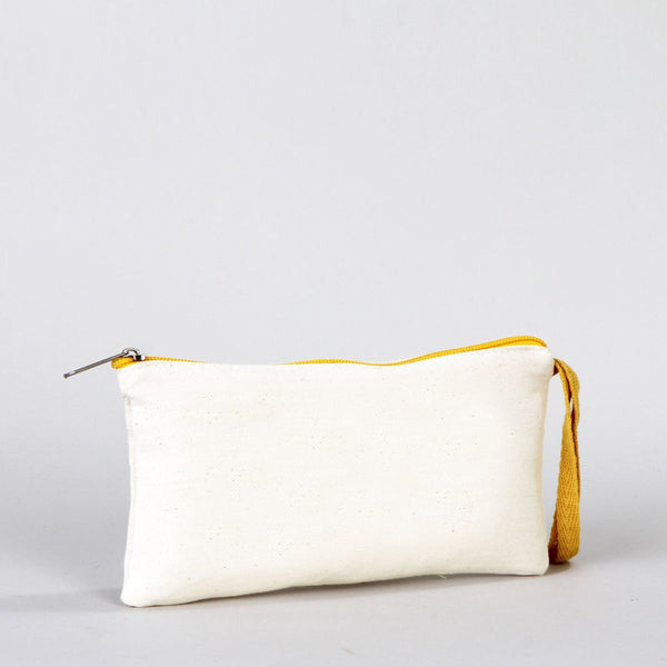 Fabric Pencil Case – 8"x4" Yellow Zippered Cotton Pouch (Blank)