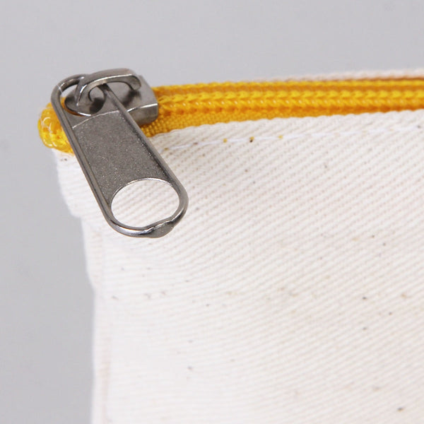 Fabric Pencil Case – 8"x4" Yellow Zippered Cotton Pouch (Blank)