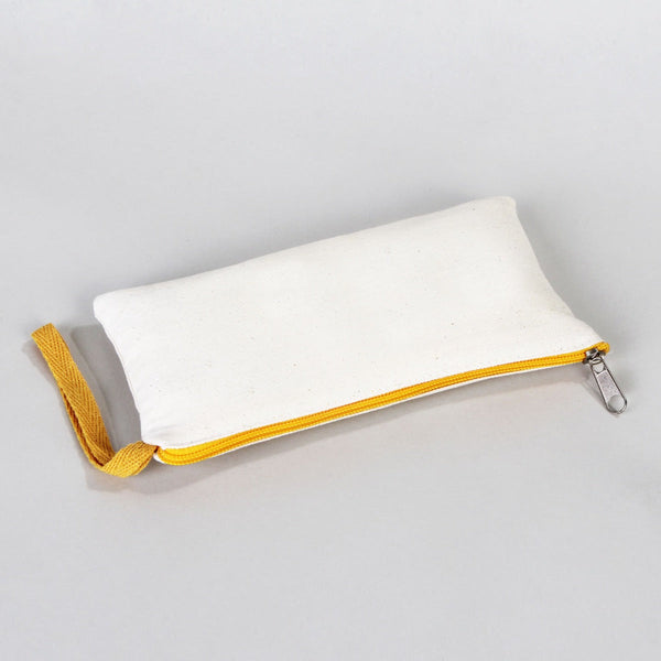 Fabric Pencil Case – 8"x4" Yellow Zippered Cotton Pouch (Blank)
