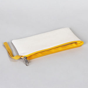 Fabric Pencil Case – 8"x4" Yellow Zippered Cotton Pouch (Blank)