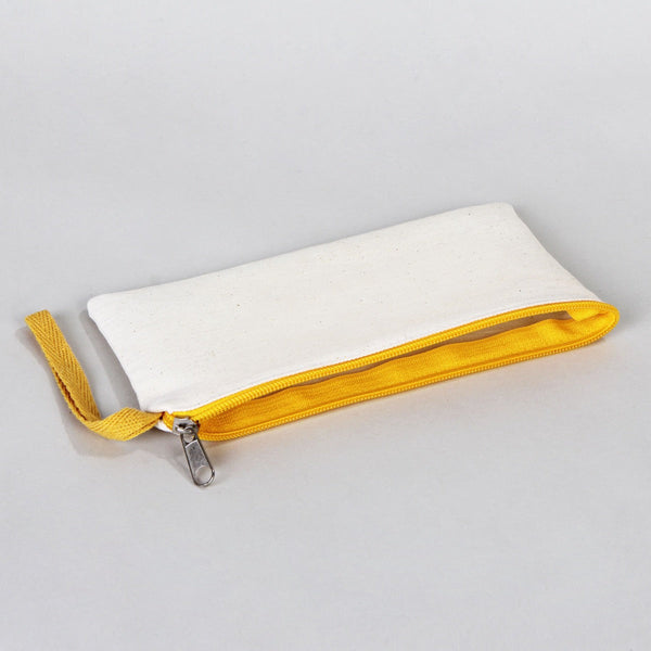 Fabric Pencil Case – 8"x4" Yellow Zippered Cotton Pouch (Blank)