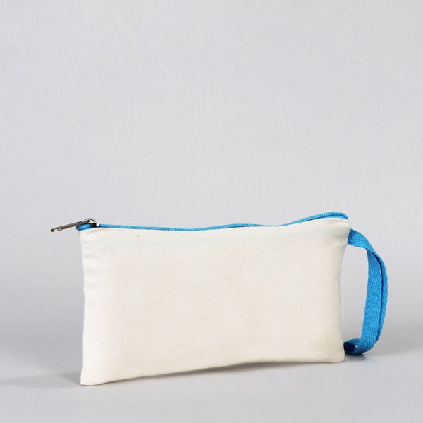 Fabric Pencil Case – 8"x4" Turquoise Zippered Cotton Pouch