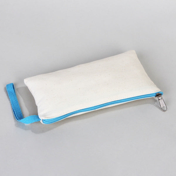 Fabric Pencil Case – 8"x4" Turquoise Zippered Cotton Pouch