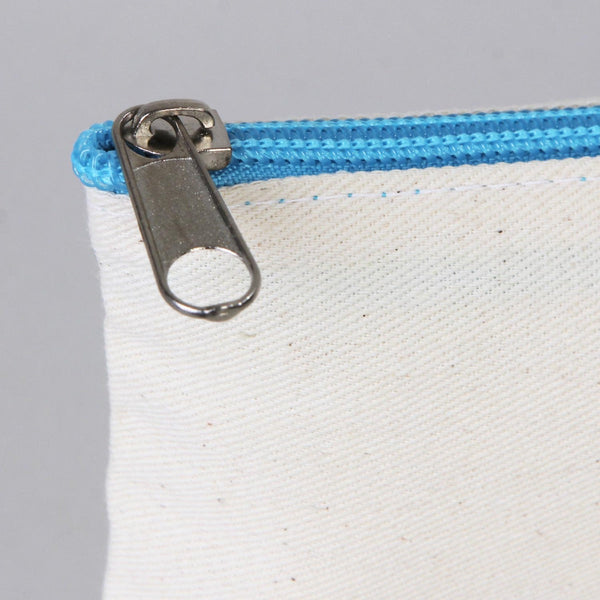 Fabric Pencil Case – 8"x4" Turquoise Zippered Cotton Pouch