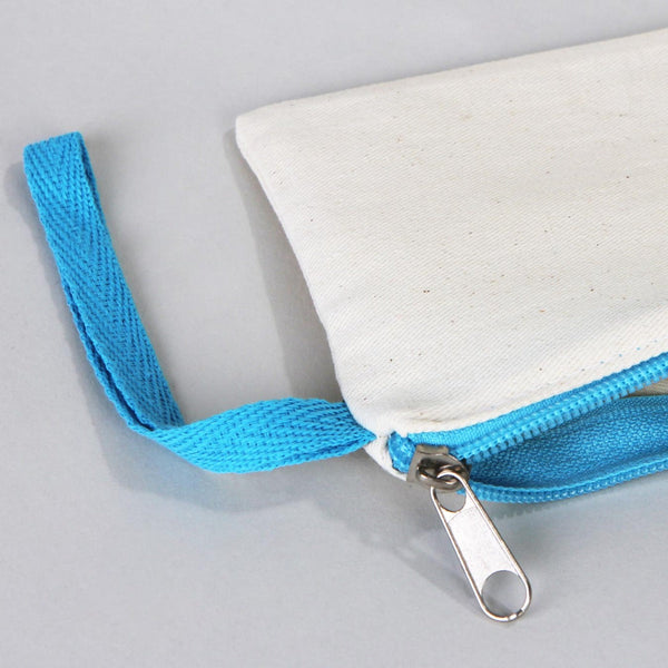 Fabric Pencil Case – 8"x4" Turquoise Zippered Cotton Pouch