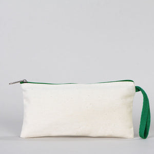 Fabric Pencil Case – 8"x4" Green Zippered Cotton Pouch (Plain)