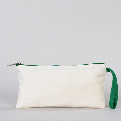 Fabric Pencil Case – 8"x4" Green Zippered Cotton Pouch (Plain)