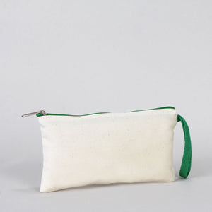 Fabric Pencil Case – 8"x4" Green Zippered Cotton Pouch (Plain)
