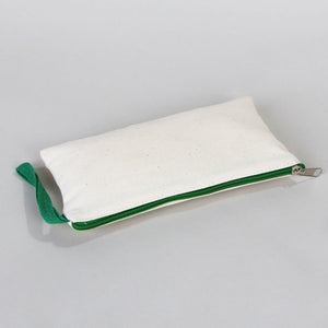 Fabric Pencil Case – 8"x4" Green Zippered Cotton Pouch (Plain)