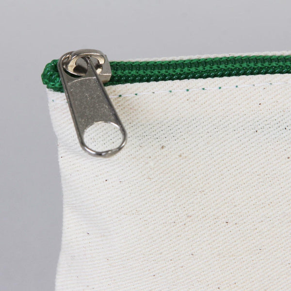 Fabric Pencil Case – 8"x4" Green Zippered Cotton Pouch (Plain)