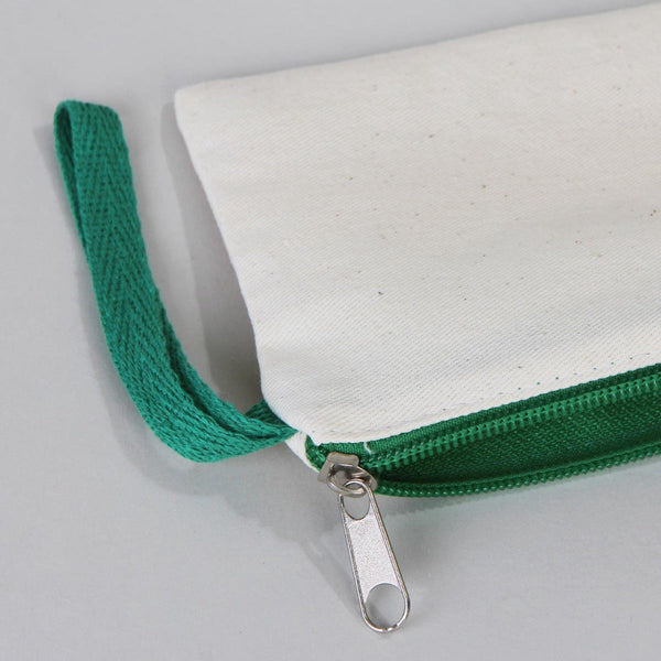 Fabric Pencil Case – 8"x4" Green Zippered Cotton Pouch (Plain)