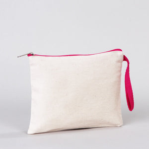 Fuchsia Zippered Cotton Pouch – 8"x6" Plain & Durable Clutch Bag