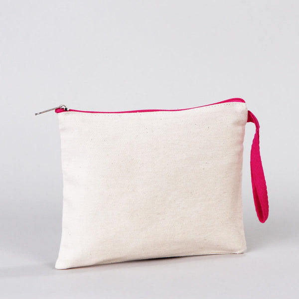 Fuchsia Zippered Cotton Pouch – 8"x6" Plain & Durable Clutch Bag