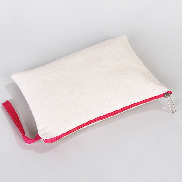 Fuchsia Zippered Cotton Pouch – 8"x6" Plain & Durable Clutch Bag
