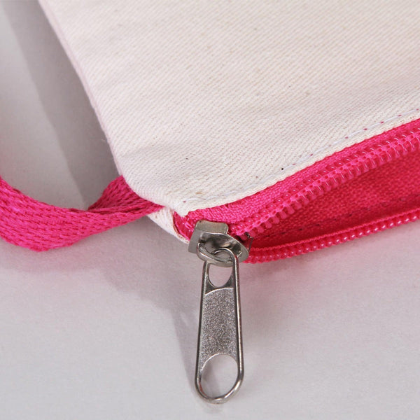 Fuchsia Zippered Cotton Pouch – 8"x6" Plain & Durable Clutch Bag