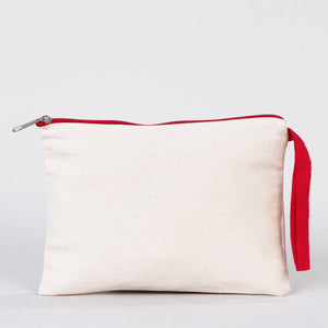 Red Zipper Blank Cotton Pouch – 8"x6" Durable Clutch Bag