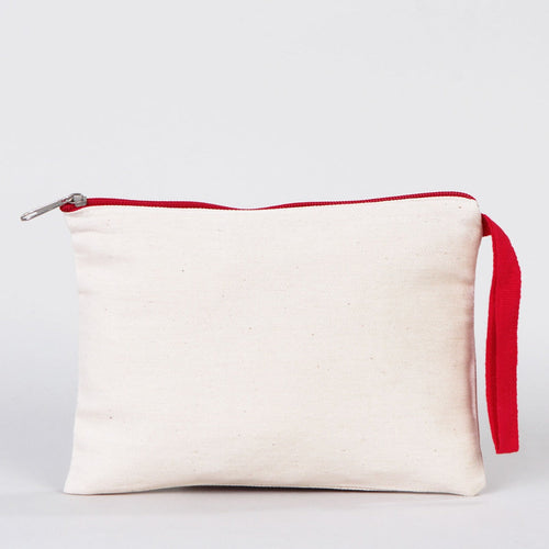 Red Zipper Blank Cotton Pouch – 8"x6" Durable Clutch Bag