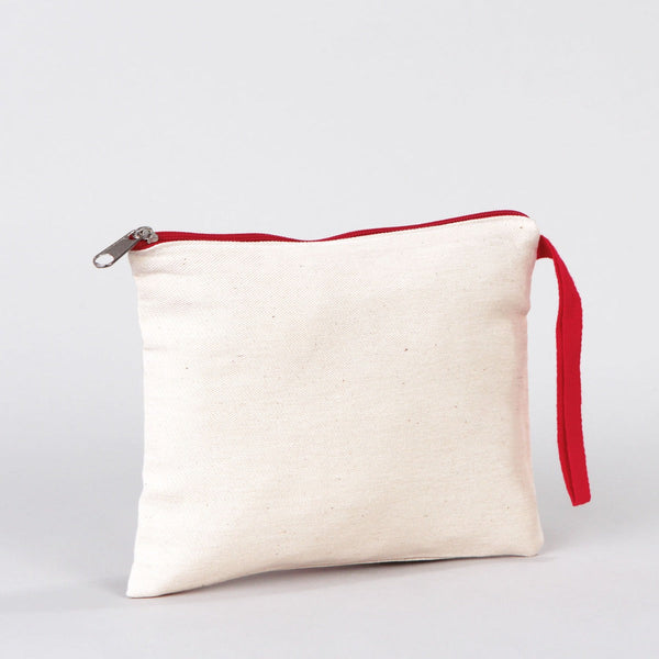Red Zipper Blank Cotton Pouch – 8"x6" Durable Clutch Bag