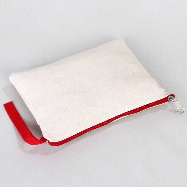Red Zipper Blank Cotton Pouch – 8"x6" Durable Clutch Bag