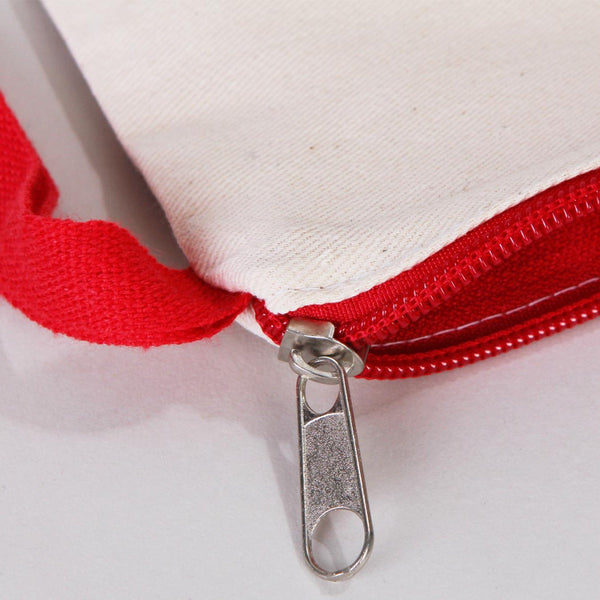 Red Zipper Blank Cotton Pouch – 8"x6" Durable Clutch Bag
