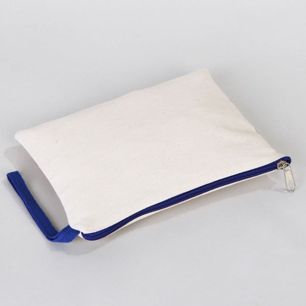 Blank Dark Blue Zippered Clutch Bag – 8"x6" Cotton Pouch