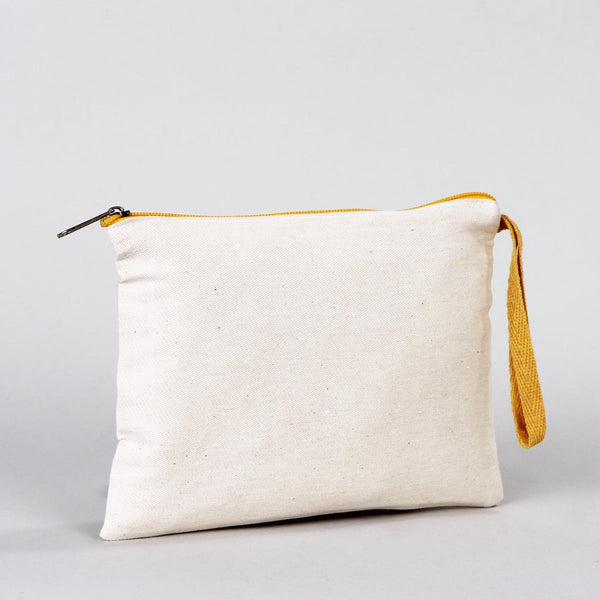 Blank Yellow Zippered Clutch Bag – 8"x6" Plain Cotton Pouch, Durable & Stylish