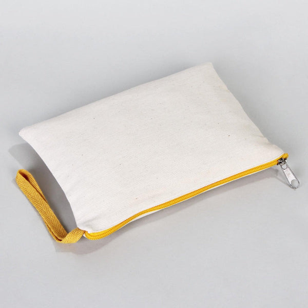 Blank Yellow Zippered Clutch Bag – 8"x6" Plain Cotton Pouch, Durable & Stylish