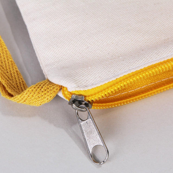 Blank Yellow Zippered Clutch Bag – 8"x6" Plain Cotton Pouch, Durable & Stylish