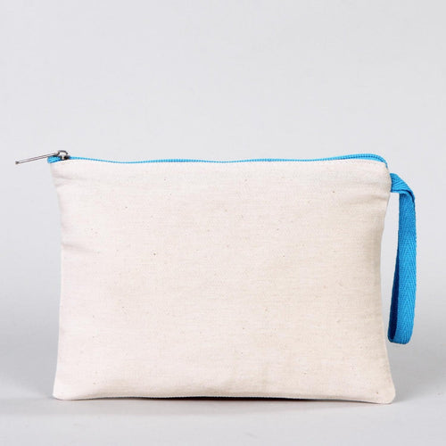 Blank Turquoise Zippered Clutch Bag – 8"x6" Reusable Cotton Pouch
