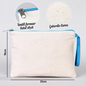Blank Turquoise Zippered Clutch Bag – 8"x6" Reusable Cotton Pouch